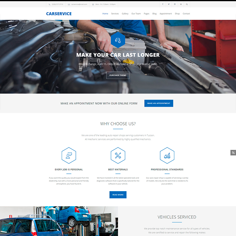 Car Service Tema WordPress para talleres de coches