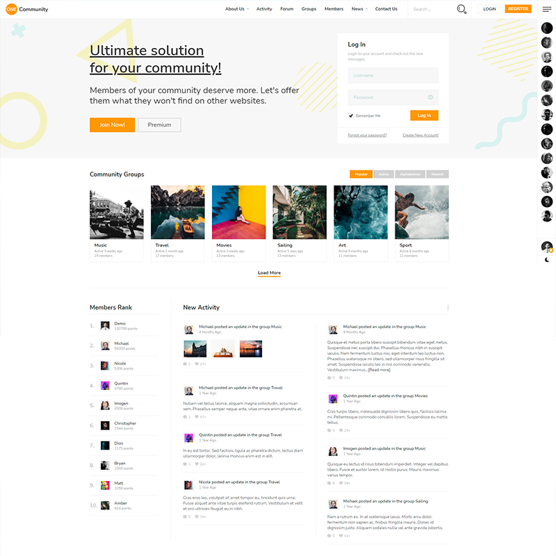 WordPress Tema BuddyPress OneCommunity