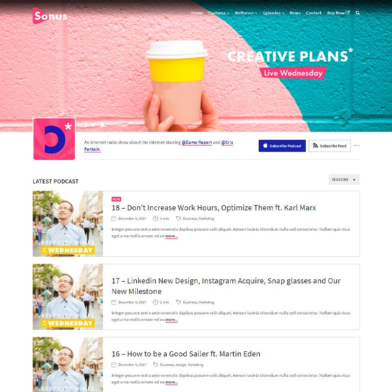 plantilla WordPress Sonus para páginas webs de Podcasts