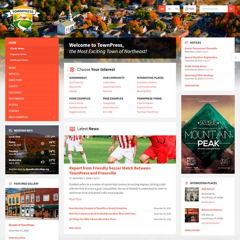 tema WordPress para ayuntamientos TownPress