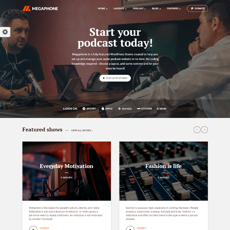 plantilla de podcasts para WordPress MegaPhone